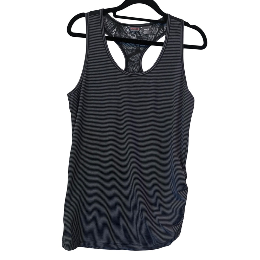 Merrell Deveau Grey‎ Striped Racerback Athletic Tank Top Mesh Back Pocket Medium